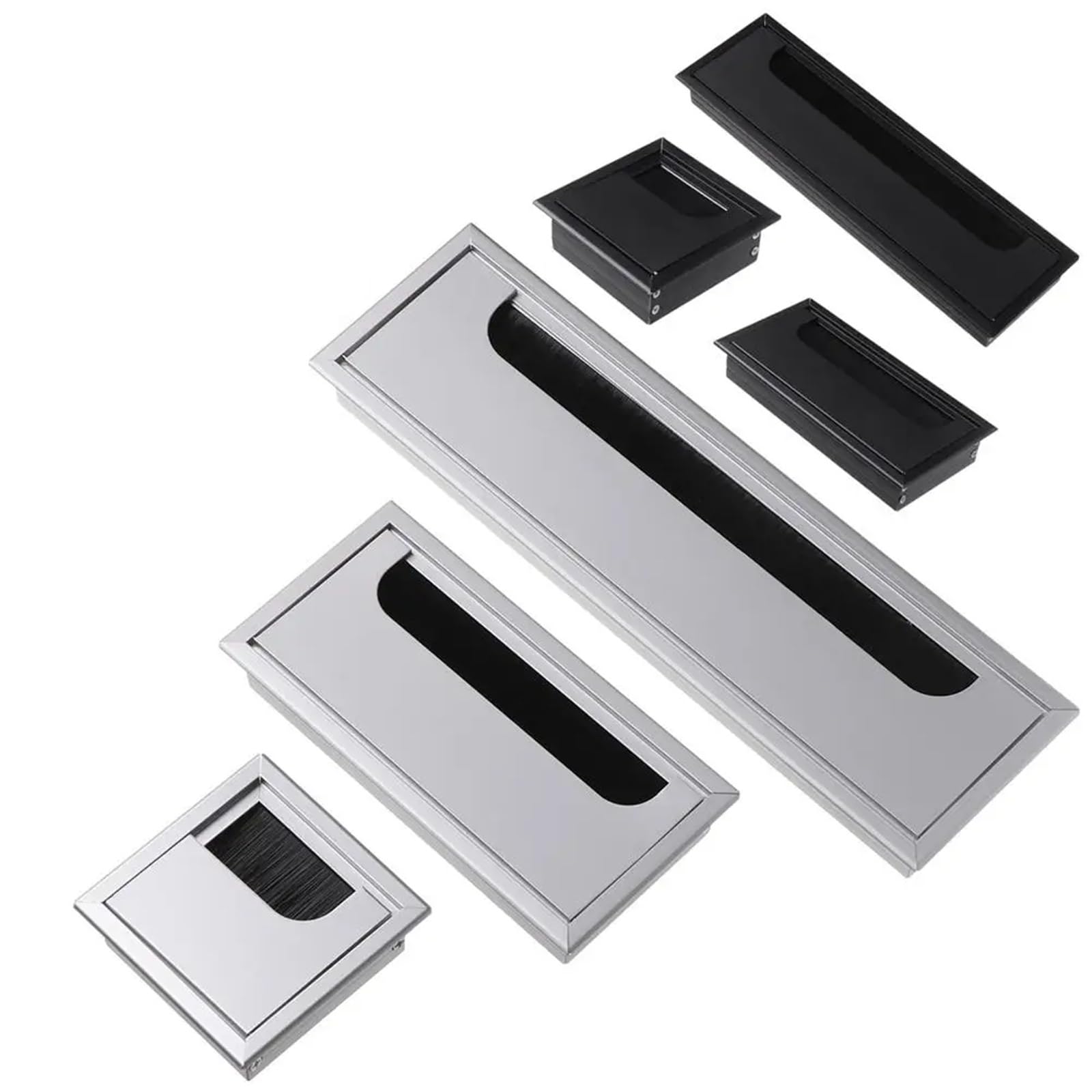Desk Cable Grommet 10Pcs Aluminum Alloy PC Desk Rectangle Wire Cable Grommet Office Table Hole Cover Outlet Port with Brush(Silver-80x80mm)