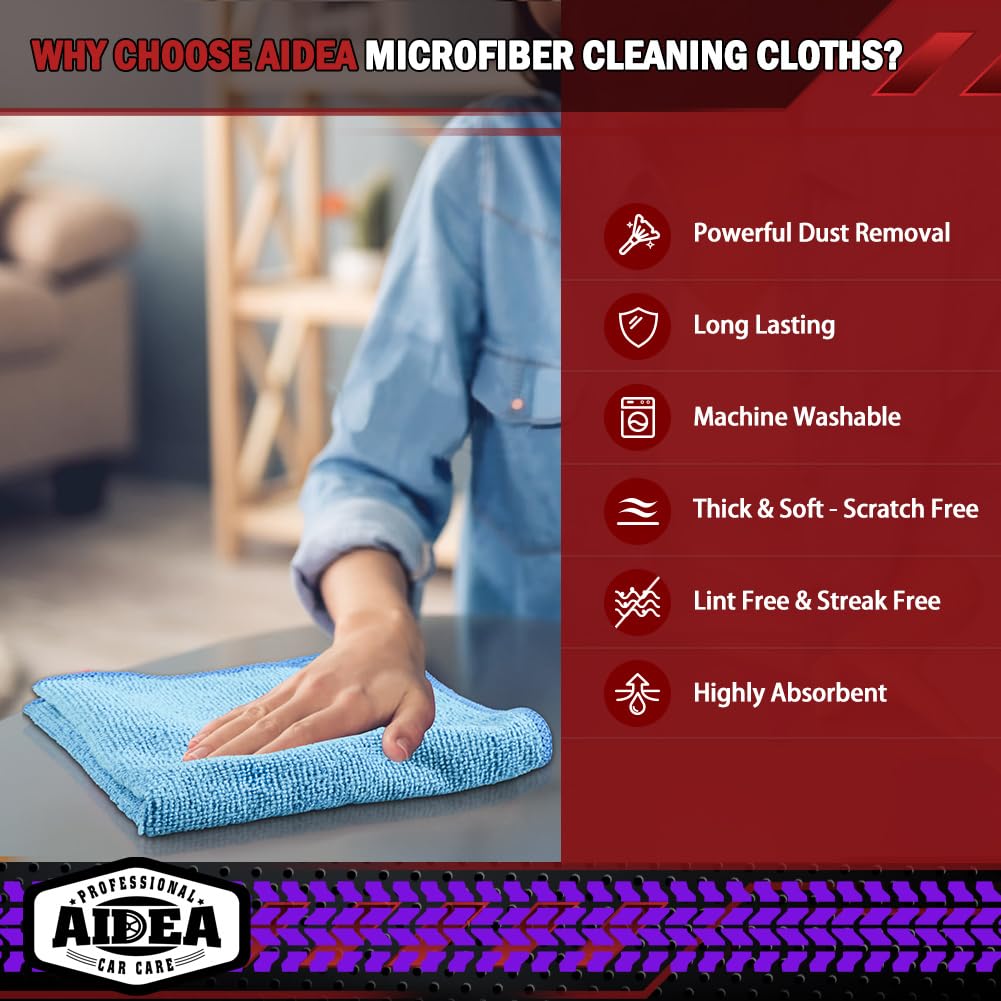 AIDEA Microfiber Cleaning Cloth Blue 150PK Shop Rags Microfiber Towels for Cars Dusting Cloth Lint Free Rags Absorbent — view 3