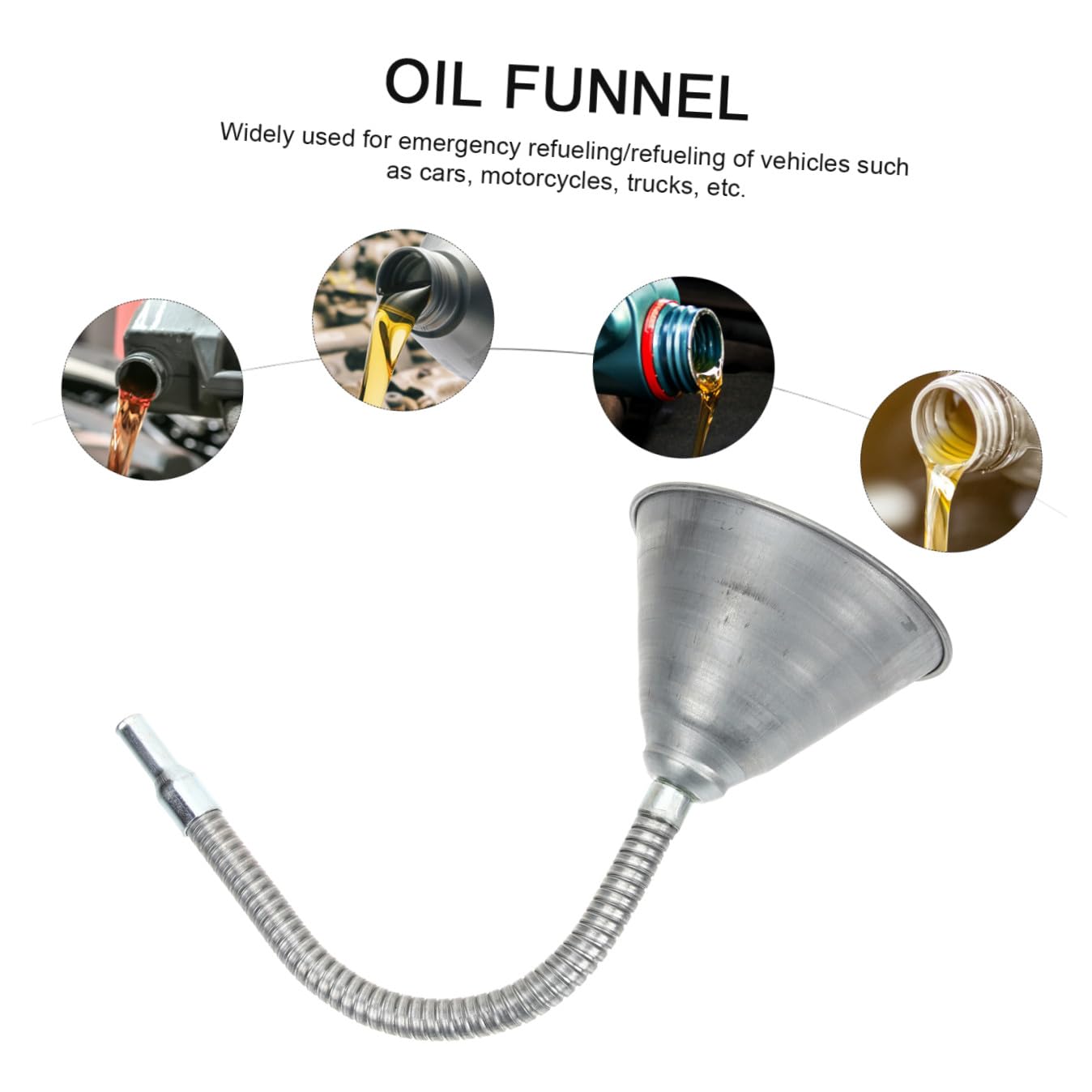 Embudo Flexible de Hierro para Aceite, Plata, Multiángulo | Coches y Camiones, Diseño, Transporte de Líquido, Infusión en Varios Ángulos