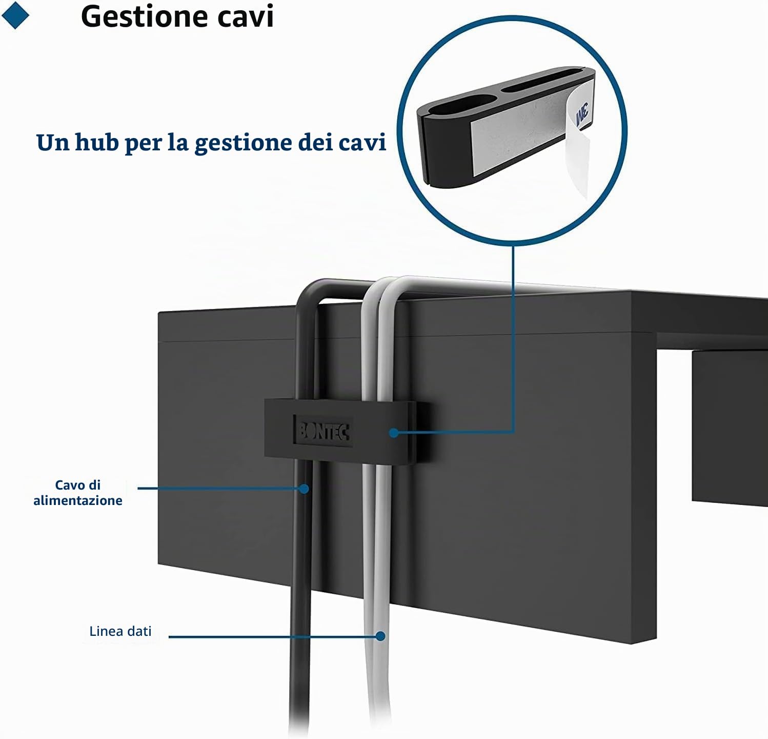 BONTEC Supporto per Doppio Monitor e Smartphone Regolabile in Legno, Organizer da Tavolo fino a 20kg, Nero