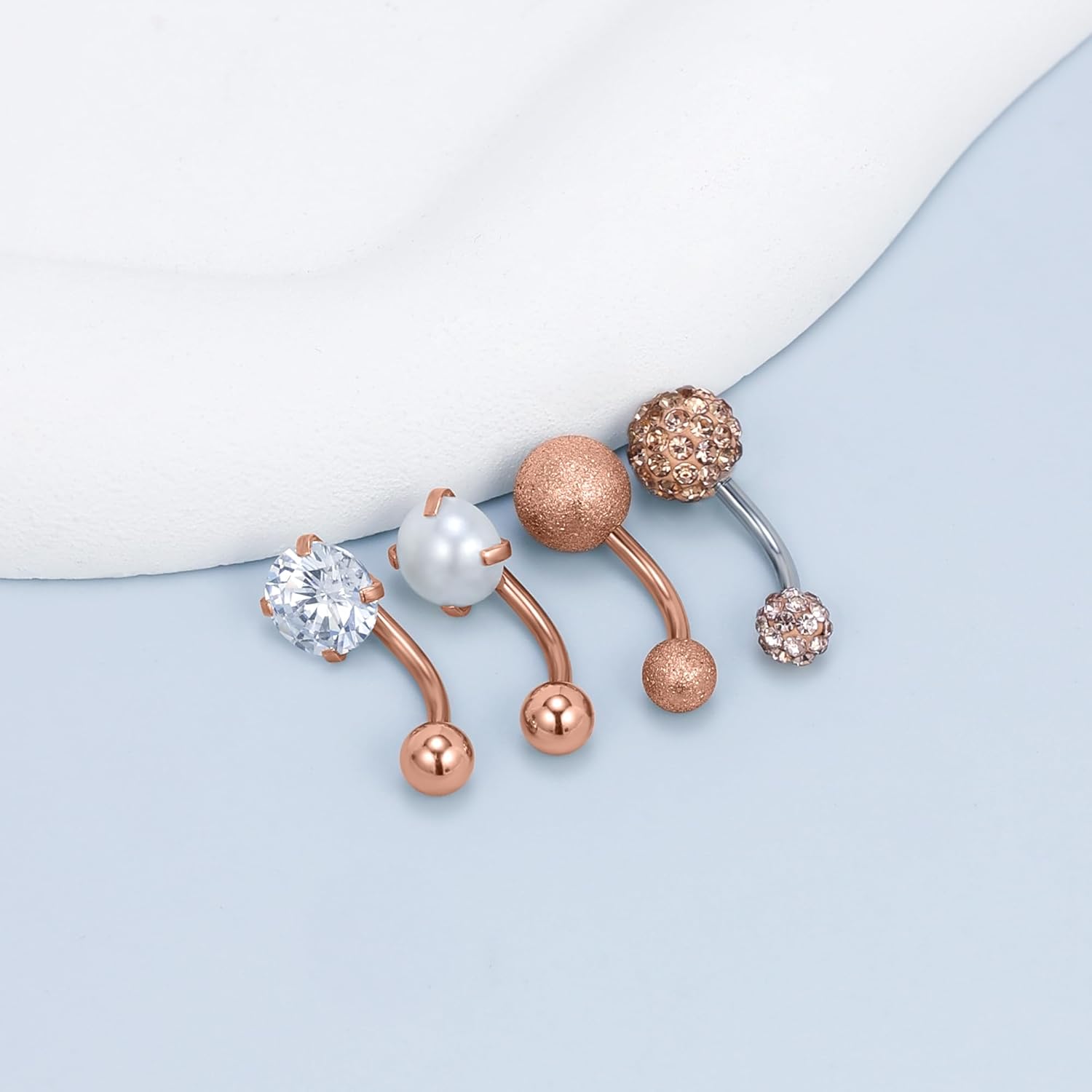 Vsnnsns 14G Belly Button Ring 316L Stainless Surgical Steel Belly Button Piercing Diamond CZ Opal Belly Rings Flower Belly Button Ring Navel Rings Piercing Jewelry for Women Men Silver Rose Gold - Image 4