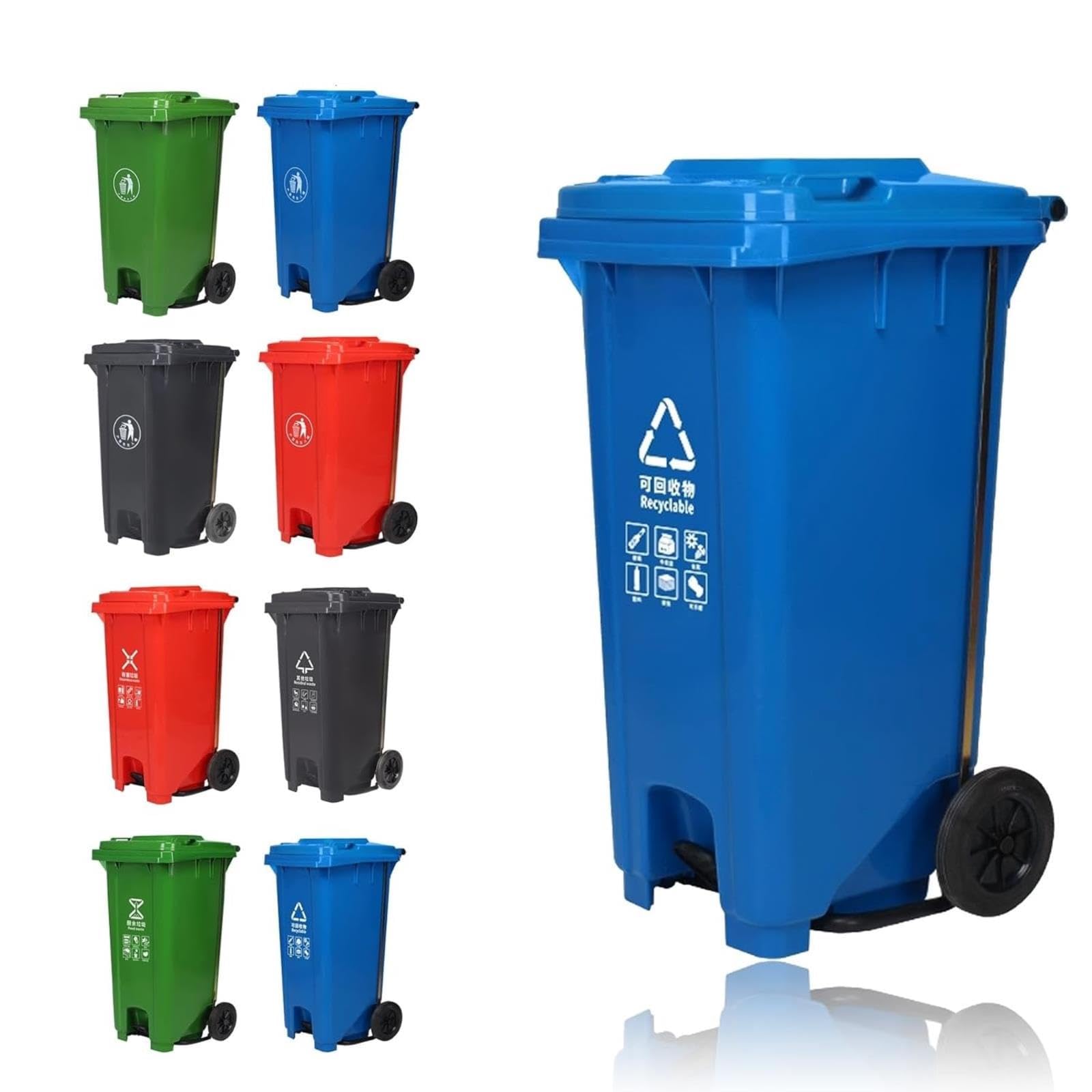 VITIWEDTY Outdoor Trash Can with Lid and Wheels, Heavy Duty Large Waste Bin 18–53 Gallon for Patio & Backyard (Blue 26 Gallon)
