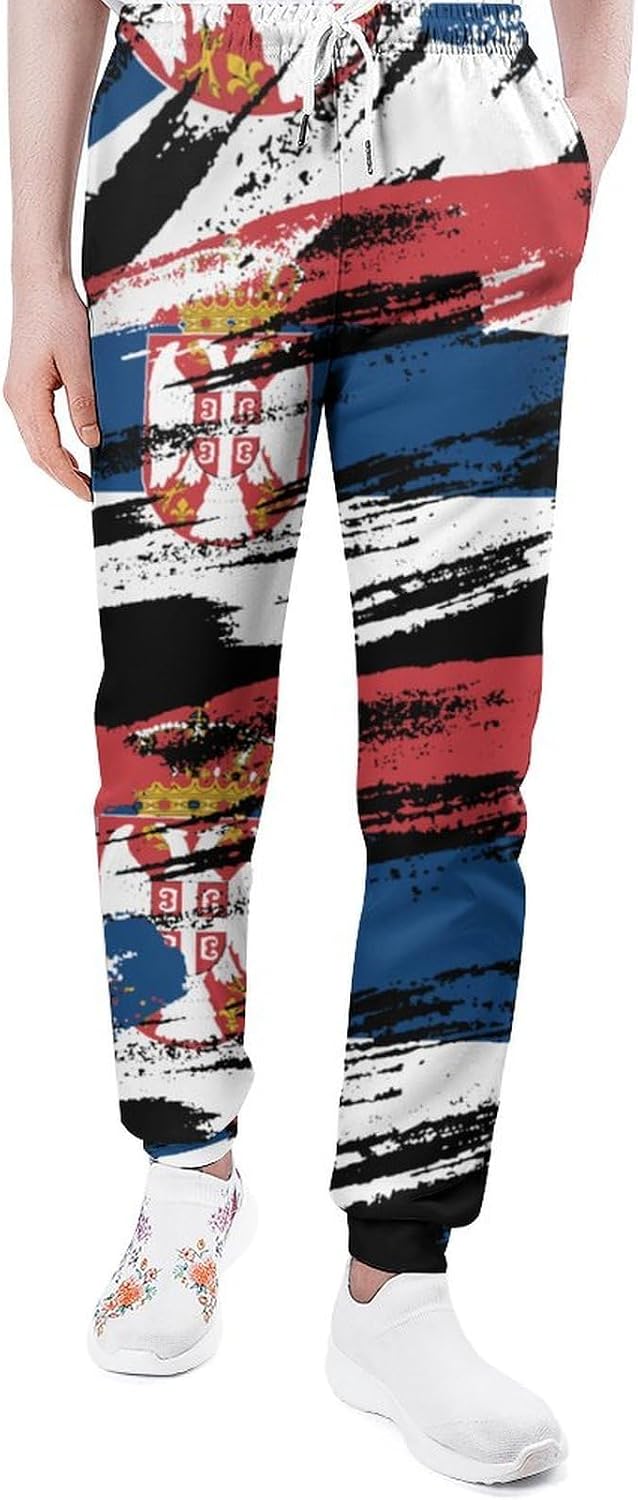 Vintage Serbian Flag Men's Sweatpants Novelty Jogging Pants Sports Running Bottoms Trousers Women