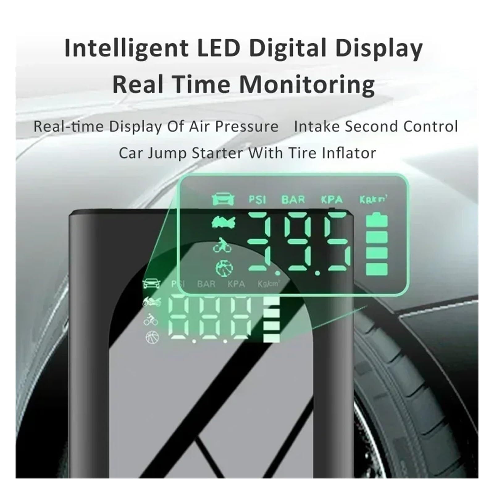 Démarreur de Secours avec compresseur d'air Portable 3000A pour Batterie de Voiture, avec Affichage LED 0110