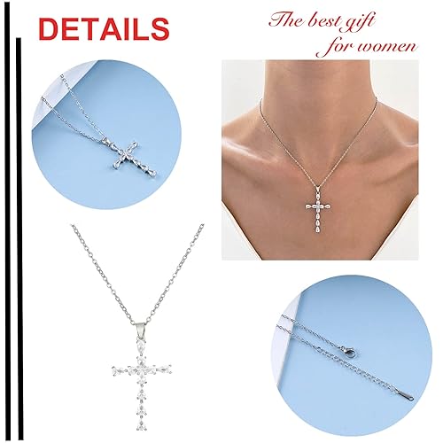 Miniatura 7 de YienDoo Gargantilla de cruz de cristal, estilo gótico, pavé de diamantes de imitación, cruz de crucifijo, collar con dije de cruz religiosa en tono