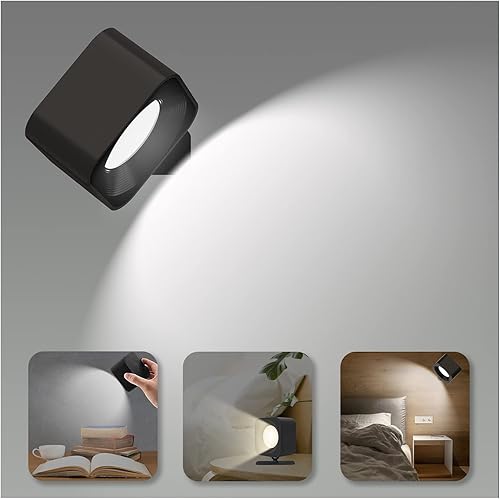 Lámpara de pared LED negra con pilas para interiores 3 niveles de brillo y 3 temperaturas de color control táctil recargable por USB lámpara de