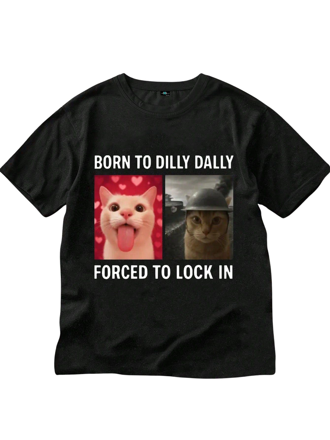 sxv style Born to Dilly Dally, Forced to Lock in Shirt, Funny Cat Mood Tee, Dual Personalized Cat Shirt, Silly Cat Graphic Tee-picture-26