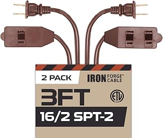 3 Ft Brown Extension Cord 2 Pack - 16/2 Durable Electrical Cable