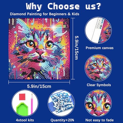 LCOZX 6x6 Inch 5D Diamond Painting Kits for Kids, 6 Pack Animal Full Drill Diamond Art, DIY Crafts for Beginners, Home Wall Decor, No Frame — view 2