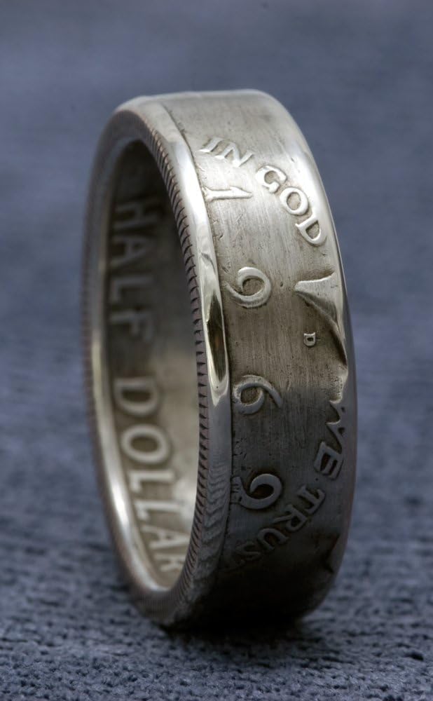 1968 Silver Half Dollar Coin Ring Handmade from a JFK Kennedy Silver US Half Dollar Double Sided Sizes 7-17 49 Year Wedding Anniversary 49th Birthday Gift Unique Wedding Band for Men & Women