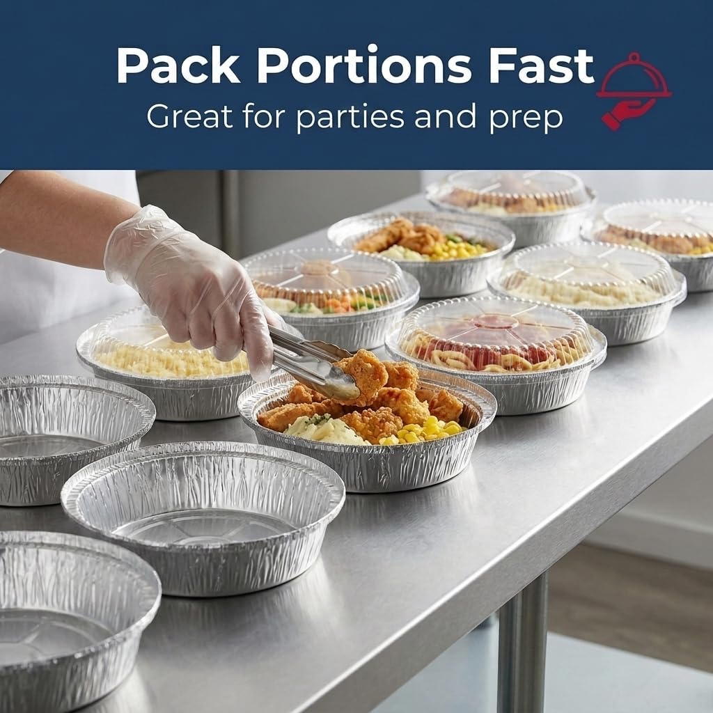 Mr Miracle Pack of 40 Disposable Aluminum Foil Pans with Clear Lids –9 Inch Circular Aluminum Pans, Ideal for Baking, Storing, Heating, Serving - Round Foil Pans with Lids