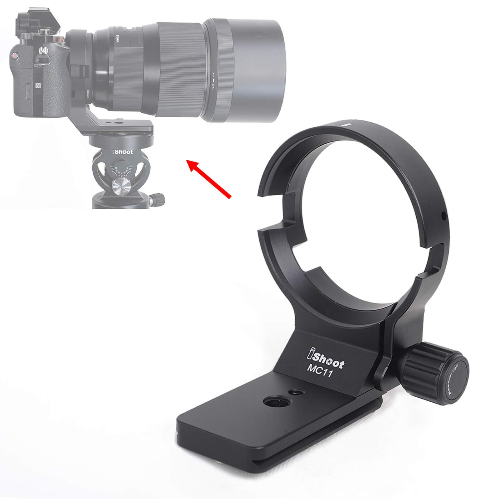 iShootTripod Mount Ring, All Metal Lens Collar Support Bracket for Sigma MC-11 Mount Converter Lens Adapter of Canon EF-E Mount, Diameter 61.5mm Lens Holder with Arca Swiss fit Quick Release Plate
