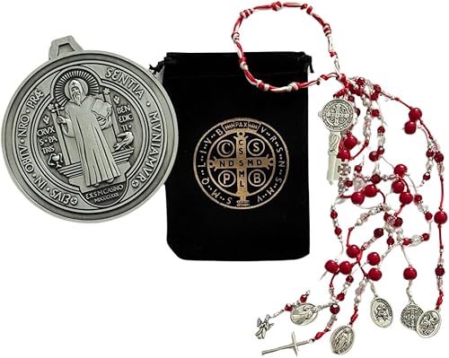 MUNIFICENCE SAN BENEDICTO ROJO PROTECCIÓN DEL HOGAR PUERTA BENDICIÓN CON ENCANTES Y UNA MEDALLA DE PLATA SAN BENEDICTO EXTRA GRANDEPROTECCION DE