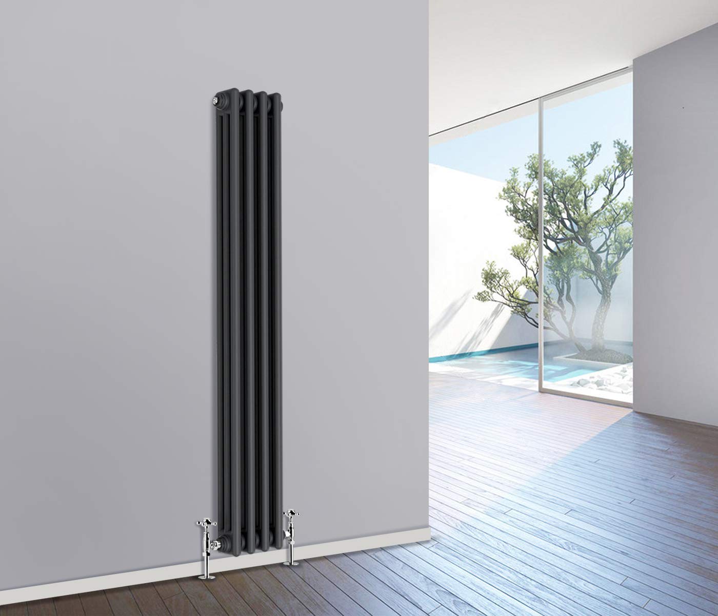 NRG 1500 x 200mm Traditional Anthracite Vertical Cast Iron Style Radiator Triple Panel — image 1