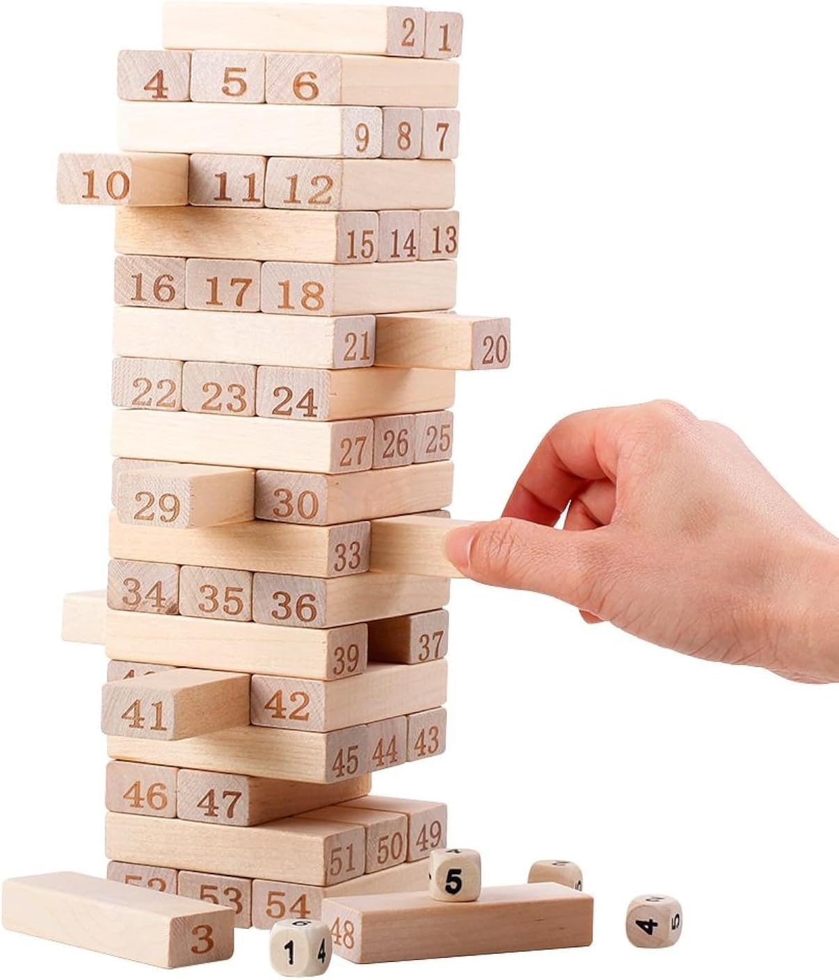 QZM Wooden Stacking Board Games Timber Tower Classic Best Family Fun Educational Games for Kids –Gifts Ideas Number Match (54 Pieces)