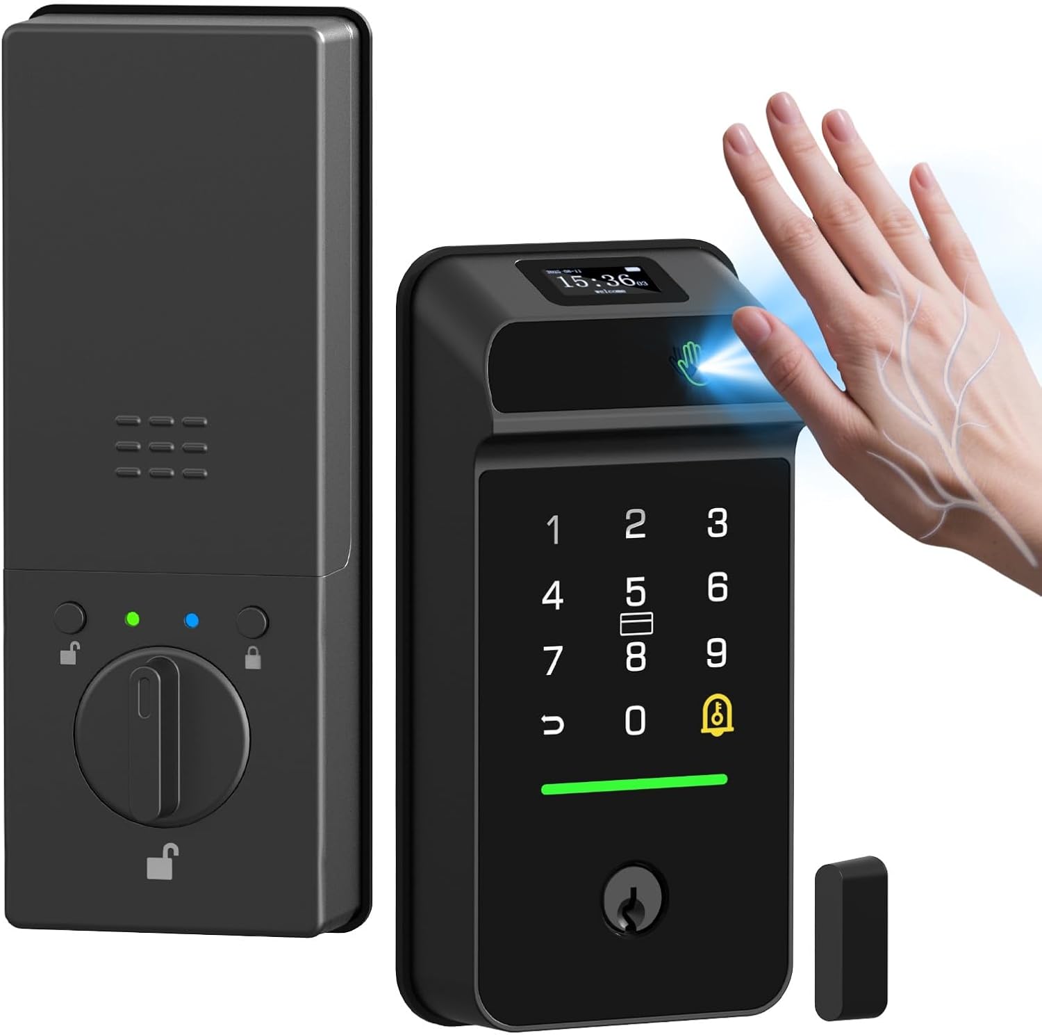Keyless Entry Door Lock Palm Vein, Bestkid Smart Lock for Front Door with Wireless Doorbell Built-in WiFi, Biometric Deadbolt App Remote Alexa Control Auto Lock Rechargeable Battery