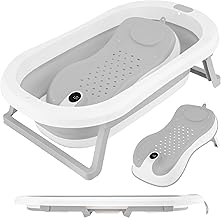 ALMAR Baby Foldable Baby Bathtub up to 24 Months Grey with Thermometer in Reducing Seat for Newborns with Non-Slip Feet Compact Temperature Indicator