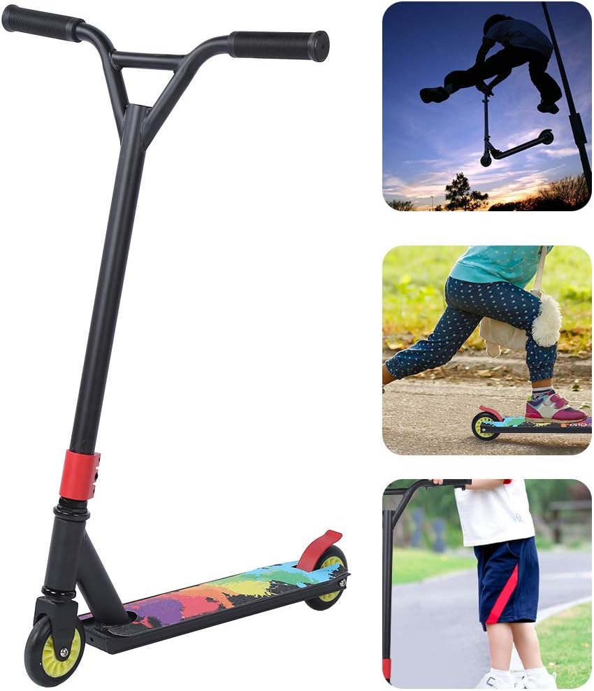 Lightweight Portable Stunt Scooter, Adult Kick Scooter Set, Black Folding Scooter with 100mm PU Wheels for Commuting Travel and Urban Riding