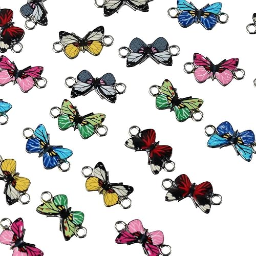 Miniatura 3 de 30 colgantes esmaltados con forma de mariposa, dijes de eslabones esmaltados de aleación con temática animal, dijes colgantes de metal para hacer