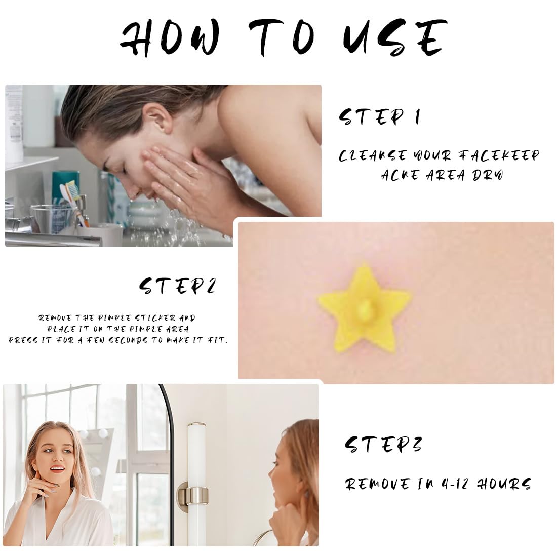 FENQURO 32 Pcs Hydro-Stars Big Yellow Hydro-Colloidal Pimple Patches, Absorb Fluids & Reduces Inflammation, Cute Star Shape - Image 4