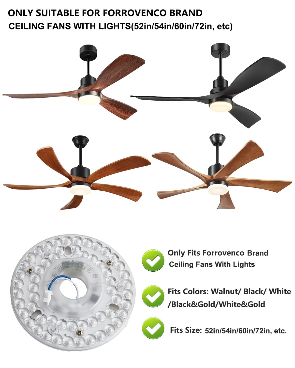Kit de luces LED de repuesto, kit de luz LED de 15 W, 120 V, 2000 lm, 3 temperaturas de color, 3000 K, 4500 K, 6000 K, repuesto para ventilador de techo, paquete de 1 4