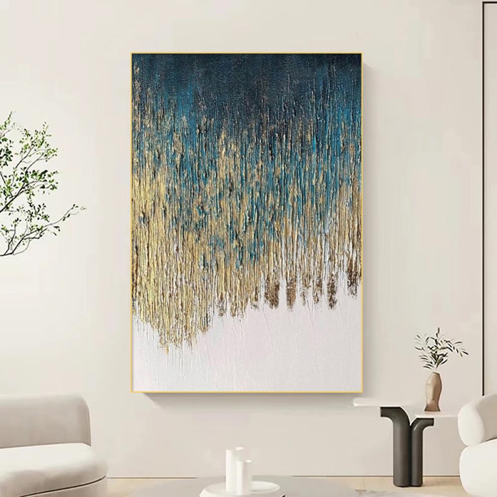 Peinture abstraite feuille d'or faite main pour salon chic