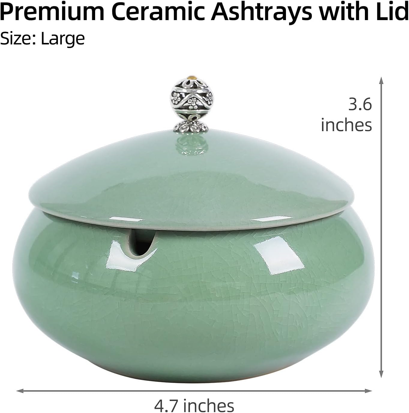 INONE Ceramic Ashtrays with Lid for Cigarette, Windproof Ashtray for Home, Outdoors, Garden, Balcony, Patio (Green)