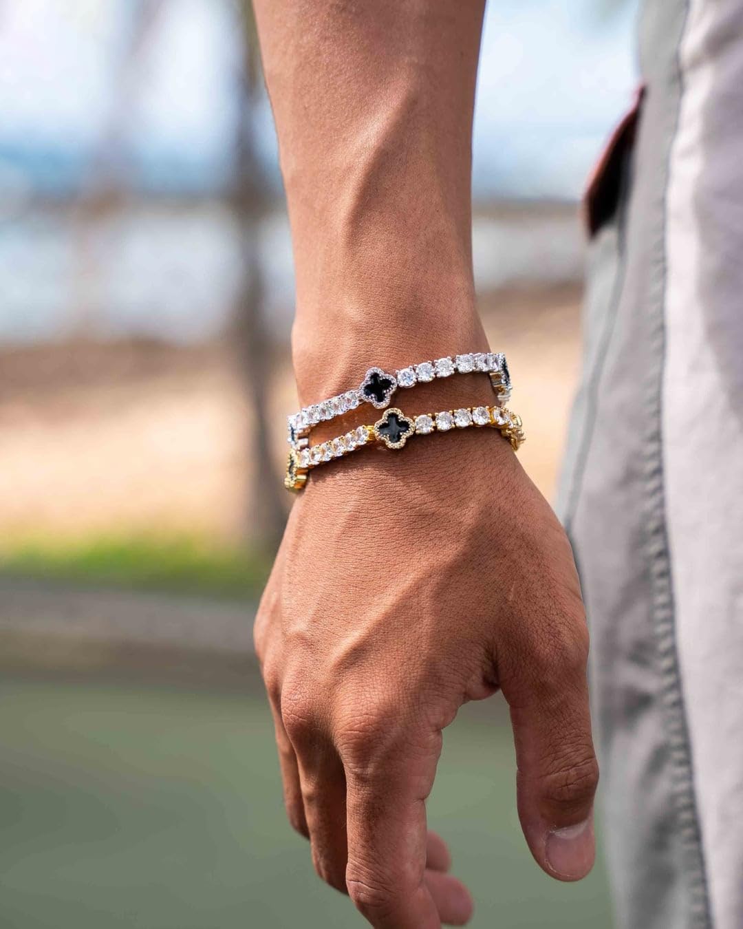 LuxeFlex 4mm Iced Out Four Leaf Tennis Bracelet, White Gold Plated with 5A Zircon Stones, Handmade exquisite Hip Hop Jewelry, Perfect Unisex Gift - Image 4