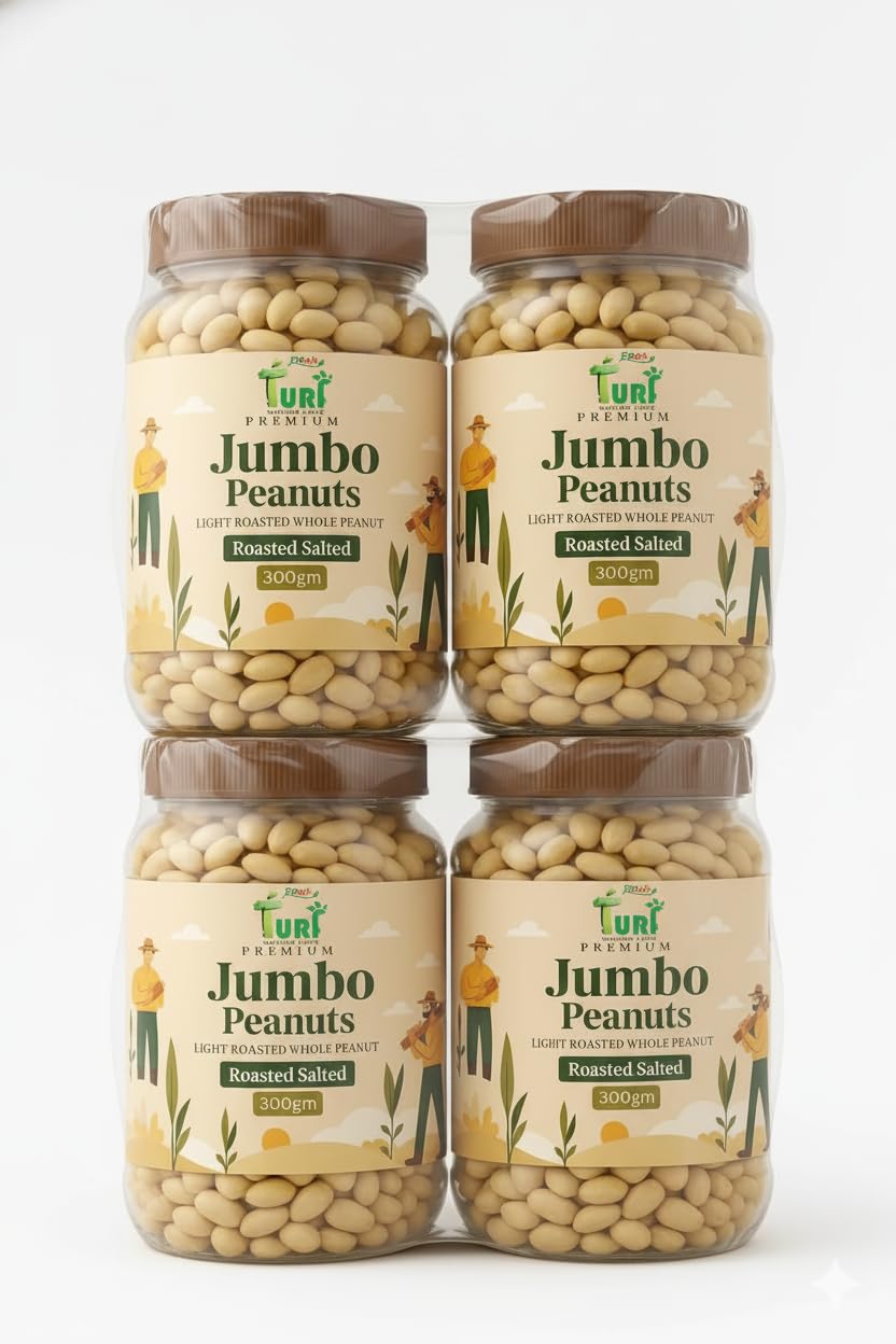 Turf Fresh Jumbo Roasted Salted Peanuts | Bharuch Gujarat Special Mungfali Dana Namkeen | Grade A Premium Peanut Seeds Without Skin | Healthy Snack & Chakna (Safar Saathi – 150g x 4 jar Travel Pack) | Bharuch Gujarat Special Mungfali Dana Namkeen, Grade A Premium, Without Skin, Healthy Snack & Chakna, Safar Saathi