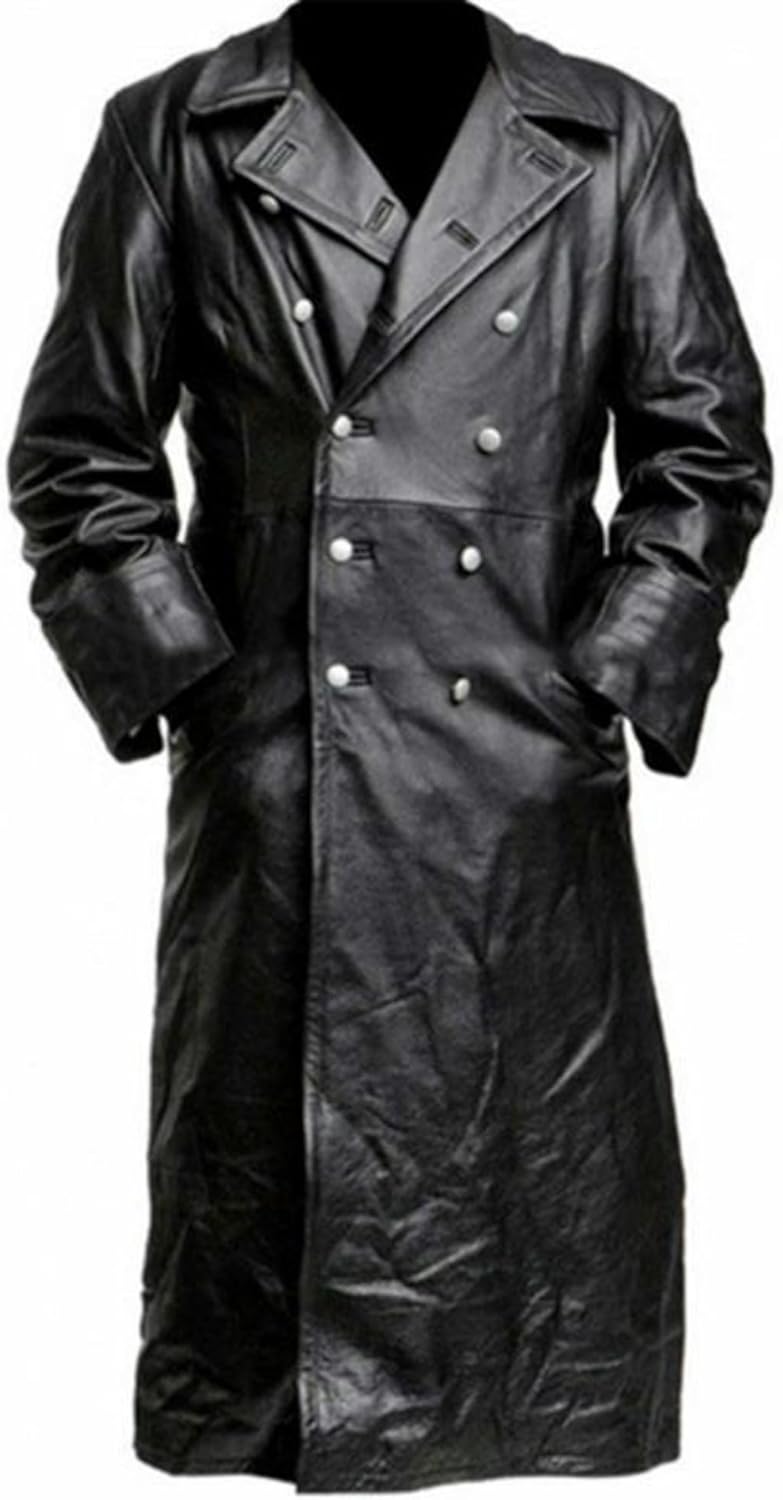 Maiyifu-GJ Mens Retro Faux Leather Trench Coat Full Length Steampunk Long Overcoat Vintage Open Front Cardigan Jacket