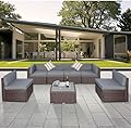 Welpatio 7 Pieces Outdoor Patio Furniture Sets with Cushions, Outdoor PE Rattan Wicker Sectional Conversation Soft Sets with Slat Top Coffee Table, for Garden, Deck, Poolside, Gray