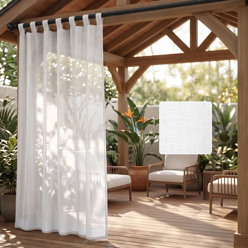 AUAUY 1 Panel Outdoor Curtain, Waterproof Sheer Curtains,White 132x213cm