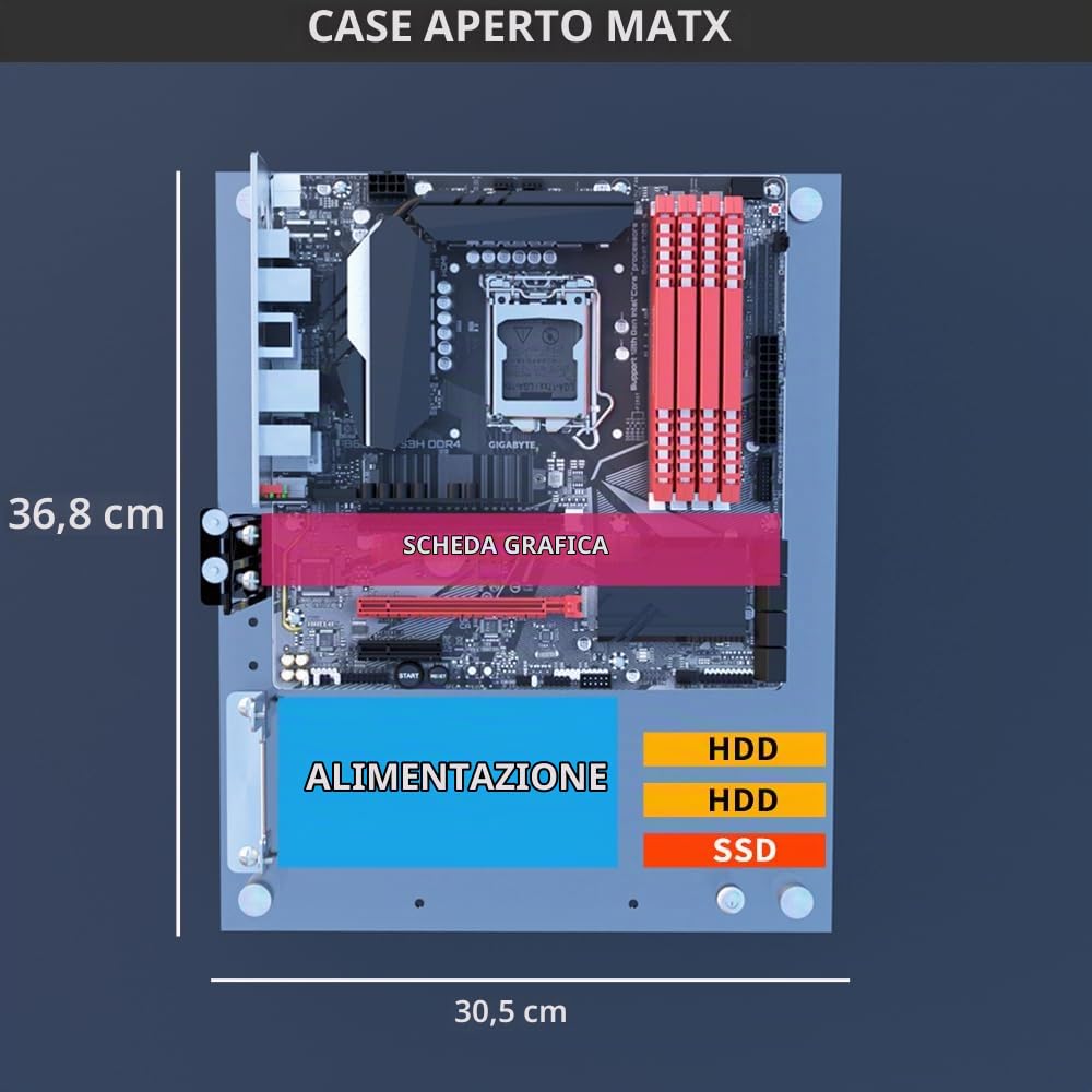 Custodia per PC a telaio aperto in acrilico fai da te per MATX, Motherboard ITX - Rack per panca da gioco e test per costruzioni PC