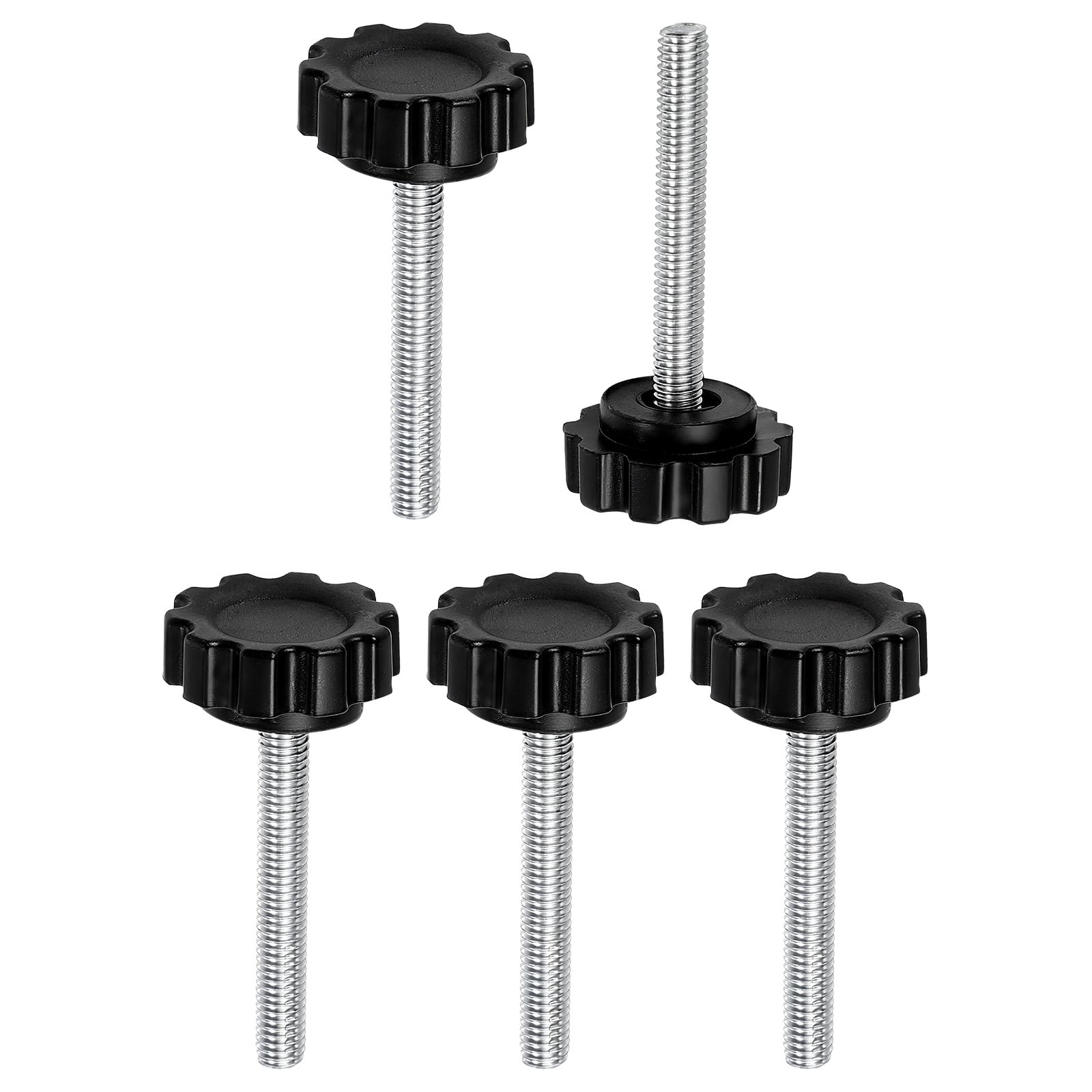 sourcing map 5 Pcs Knurled Knobs Clamping Handles M5 x 35mm Metric Male Thread Carbon Steel Hand Tightening Screws Threaded Stud Knob Bolts for Woodworking Jigs, Black
