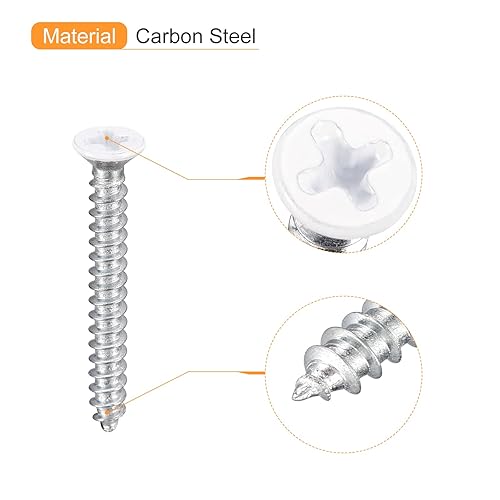 Miniatura 4 de uxcell Tornillos blancos ST3x25mm Tornillos autorroscantes, 50 tornillos de cabeza plana Phillips para madera para carpintería