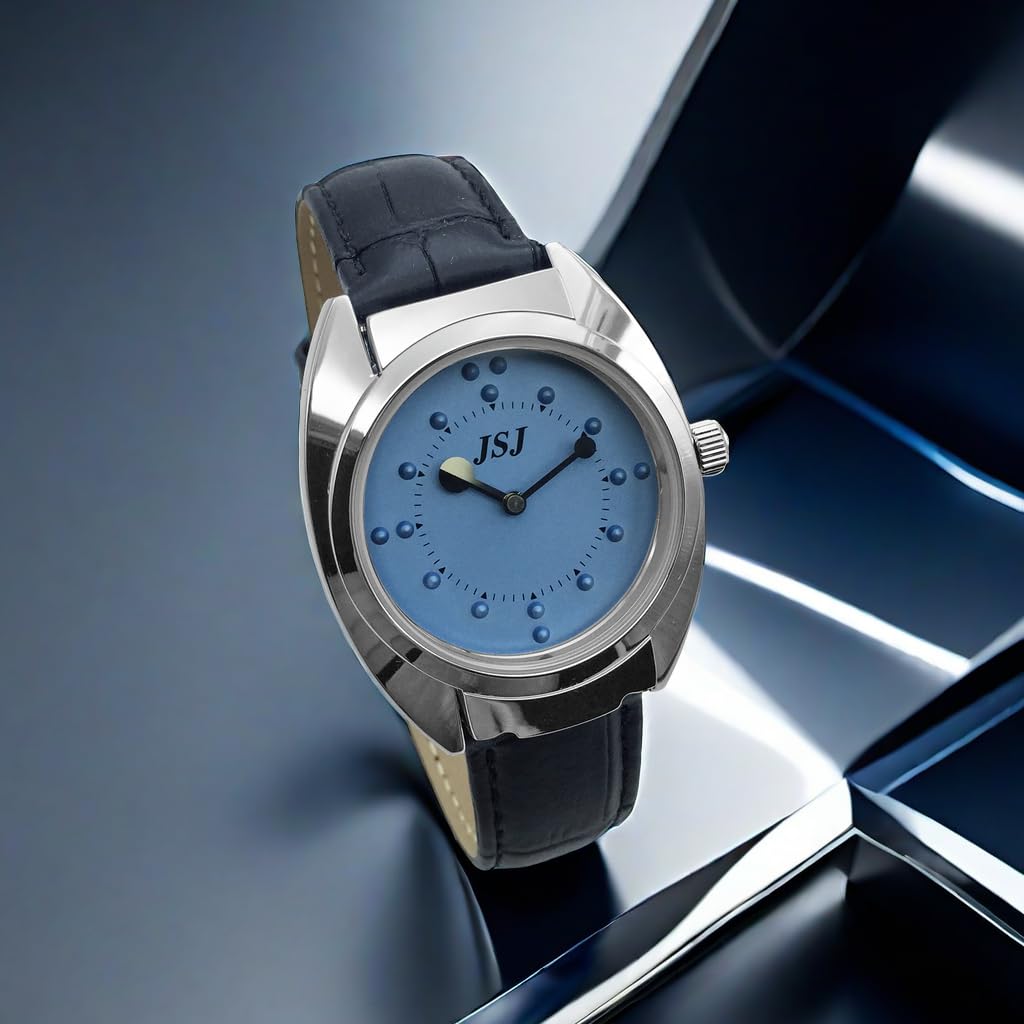 Blindenuhr taktile Armbanduhr für Sehbehinderte,Blinde oder ältere Menschen Blau Zifferblatt mit Lederarmband