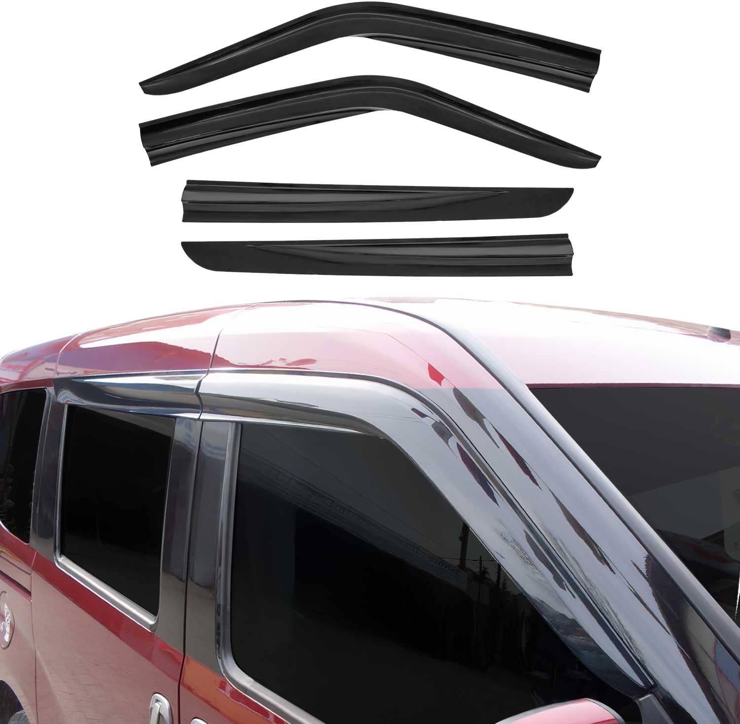 OMAC Window Wind Deflector for Ram Promaster City 2015-2023 | Air Rain Guards 4 Pcs Front Side Door Window Vent Visor Acrylic Black | Car Accessories