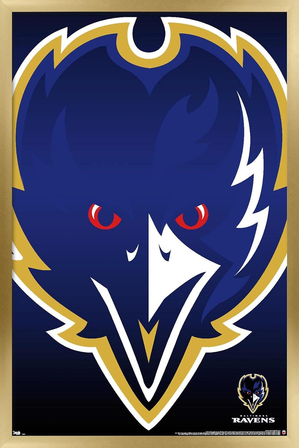 Trends International NFL Baltimore Ravens - Logo 14 Wall Poster, 14.725" x 22.375", Gold Framed Version