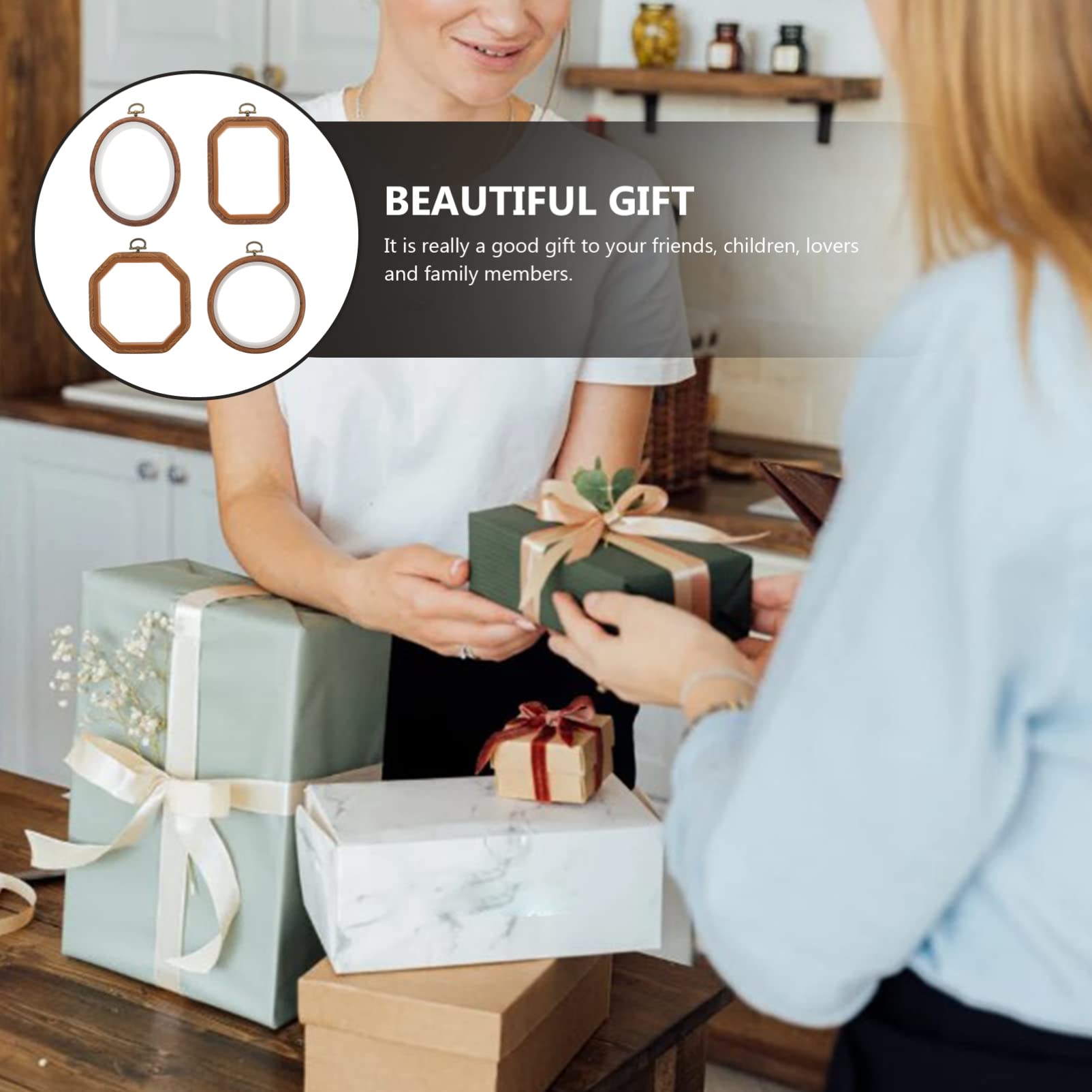 Wakauto Square Frame 4pcs imitation wood embroidery garland decor wooden embroidery hoops DIY Embroidery Hoops set oval Cross