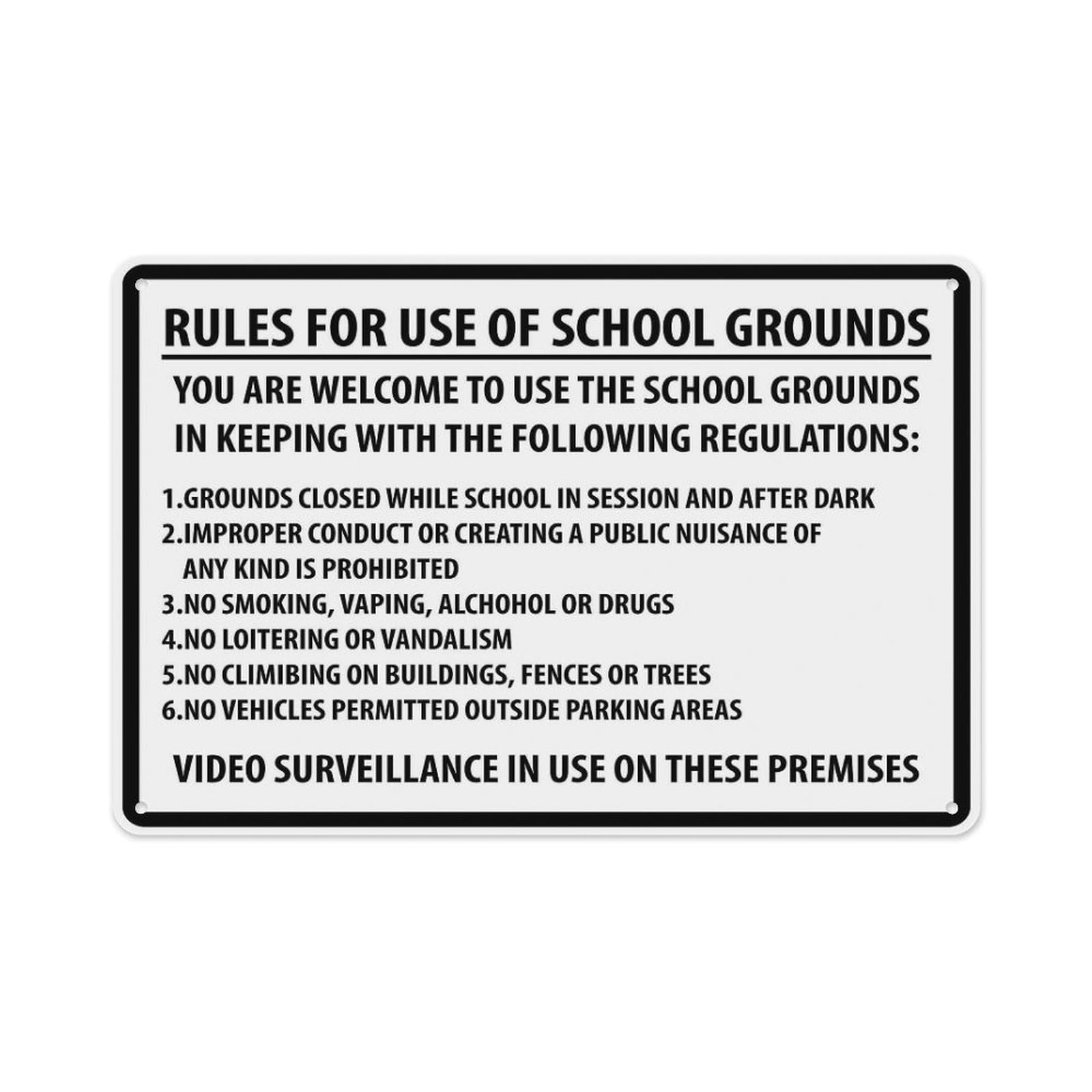 peiyeety Rules For Use Of School Grounds Sign Aluminum Tin Warning Signs For Home Outdoor Garden 8X12 Inches