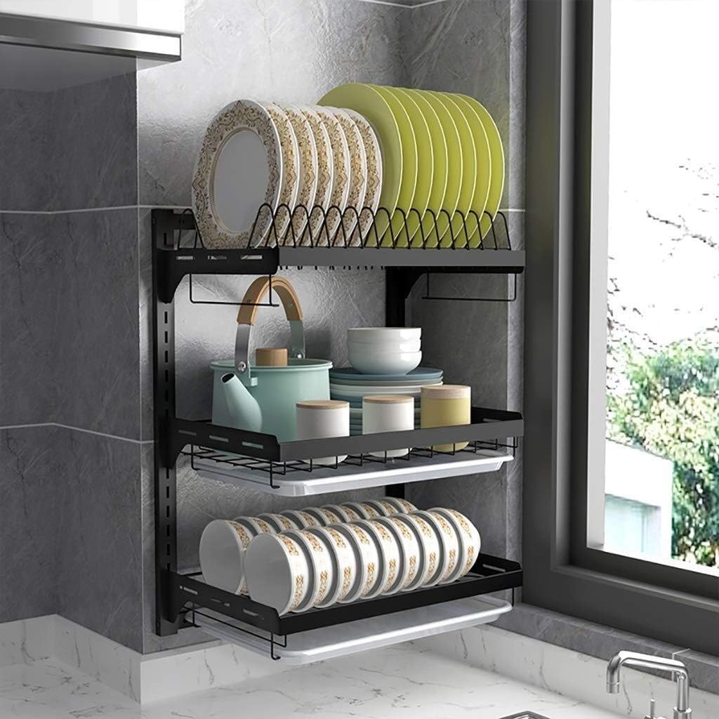 201 Stainless Steel Sink Drain Rack Kitchen Shelves Display Stand Kitchen Supplies Storage Rack Cutlery (Size : 41.226.655.5cm)