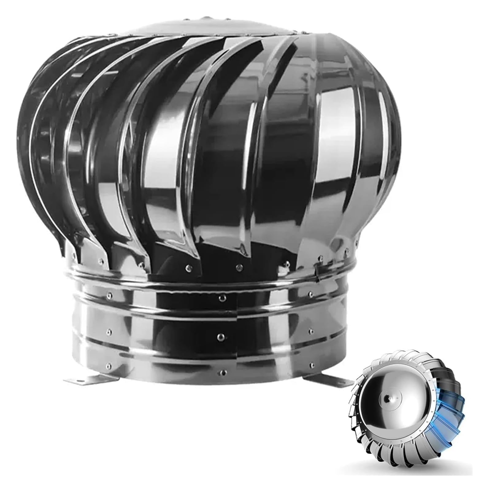 Comignoli girevoli, Aspiratore Fumi Girevole Inox Ventilatore da tetto non elettrico Ventilatore a turbina zincato(16cm/6.3inch)