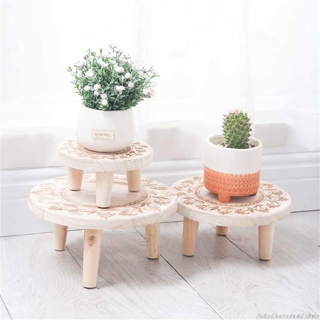 2 Pc Printed Solid Wood Stool Flower Pot Stand Round Bench Plant and Succulent Flowerpot Base Holder(25x12cm)