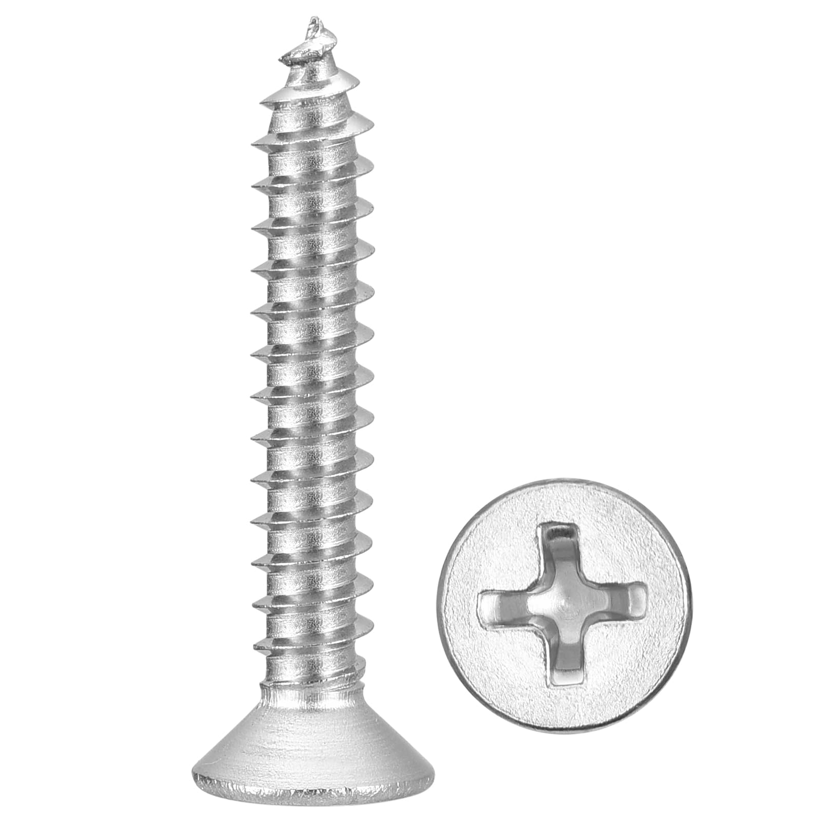 METALLIXITY Countersunk Phillips Wood Screw (#8x1") 150Pcs, 304 Stainless Steel Coarse Thread Phillips Drive Flat Head Wood Screws - for Furniture Installation Repair, Silver โ image 1