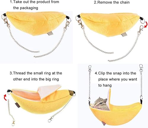 Miniatura 3 de WishLotus Cama hamaca para hámster, diseño de plátano, cabaña de hámster de franela, nido para dormir, acogedora casa colgante, cabaña de barco