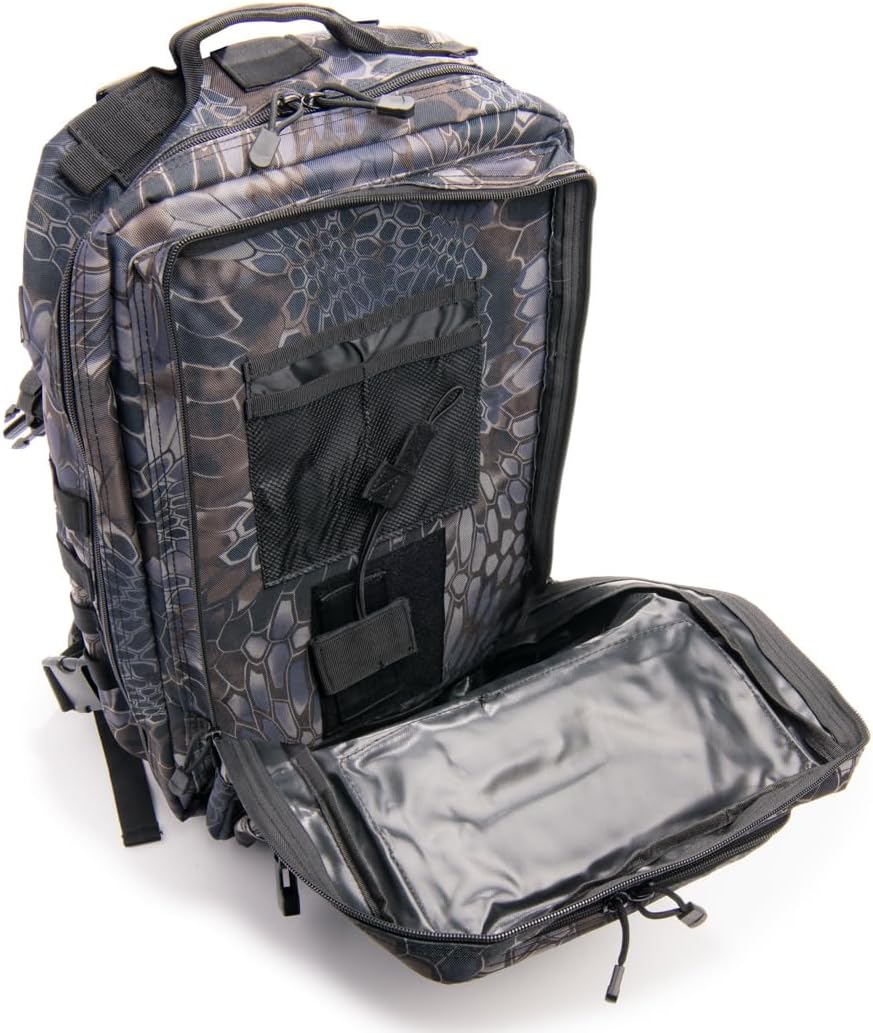 Large Laser-cut MOLLE Backpack with Pistol Retention System, Black Python, Modular and Lightweight Design for EDC, Range, or Tactical Use