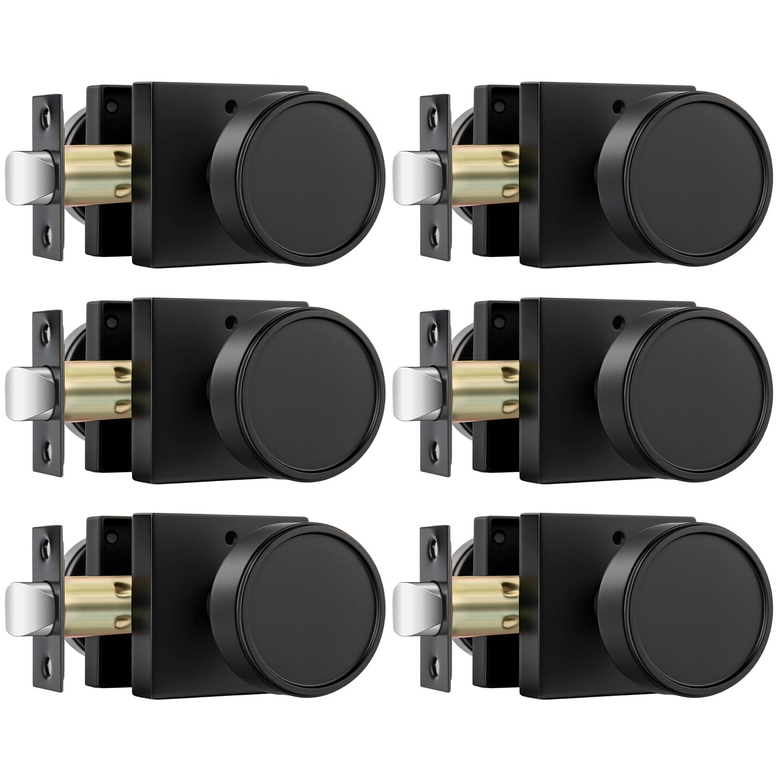 Brushed Gold Door Knobs - 6 Pack Privacy Knobs -16