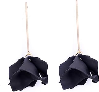 NILUXE DESIGN - Pendientes Flores Colgantes y Barra de Acero Inoxidable Dorados. Pendientes Mujer Petalos de Resina- Disponible Colores -Día de San Valentín Fiesta -Ideal para Regalar(Negro)
