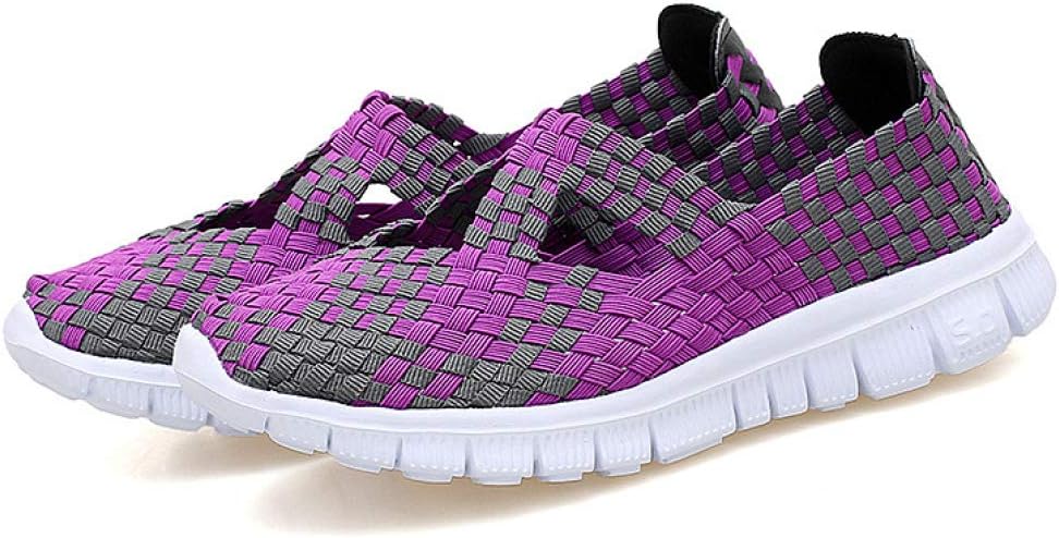 Women Slip On Walking Loafer Shoes Woven Handmade Elastic Mary Jane Comfort Lightweight Flat Sneakers