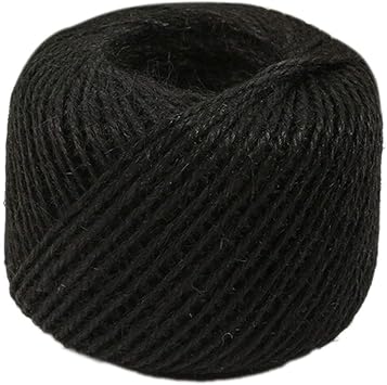 DLLTEC Qinlu-Natural Jute Twine 50 Meters 2mm DIY 1 Ply Natural Sisal Rustic Jute Twine Thin String Wedding Decoration Christmas, for Arts Color Black